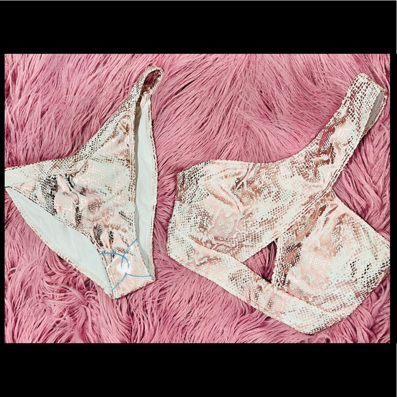 NEW ASOS Metallic Snake One-Shoulder Cutout Bikini - Picture 6 of 11